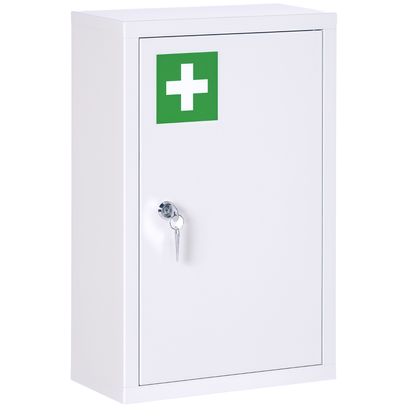 kleankin 12" x 18" Lockable Medicine Cabinet, 3 Tier Steel Medical Wall Box with 2 Keys and Shelves for Bathroom, White
