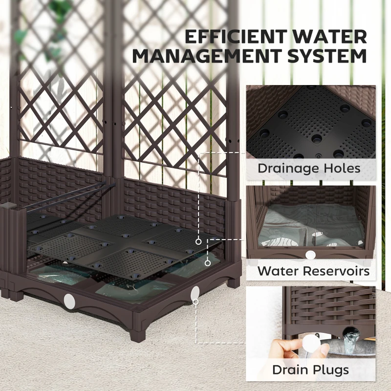 Outsunny Raised Garden Bed with Trellis, Plastic Raised Flower Bed with Drainage Holes and Drain Plugs, 32" x 16" x 48"