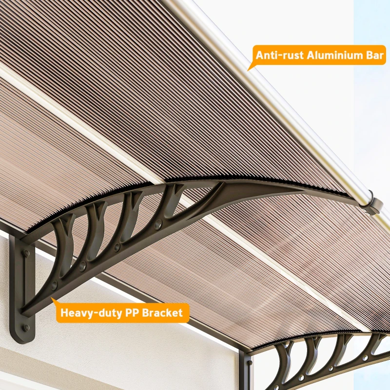 Outsunny Awning Door Canopy, 119.3" x 37.8" Polycarbonate Front Door Outdoor Patio Cover for UV Protection, Brown
