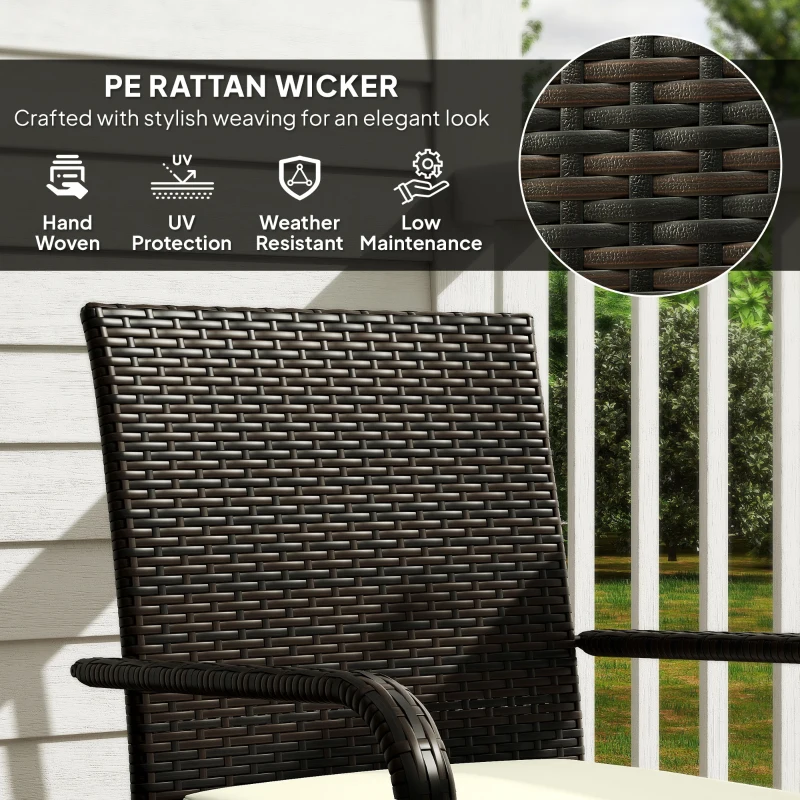 Outsunny 3 Piece Wicker Patio Furniture Set with Stackable Chairs, Washable Cushion, Tempered Glass Top, for Backyard, Brown