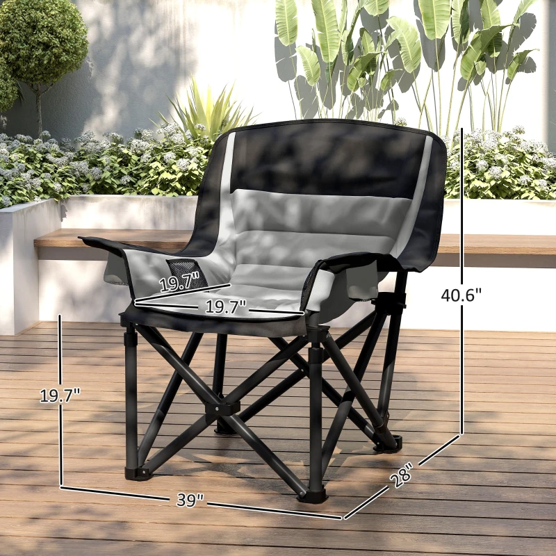 Outsunny Camping Chair for Adults, Portable Folding Camping Chair with Side Pockets, Cup Holders, Carry Bag, Black and Gray