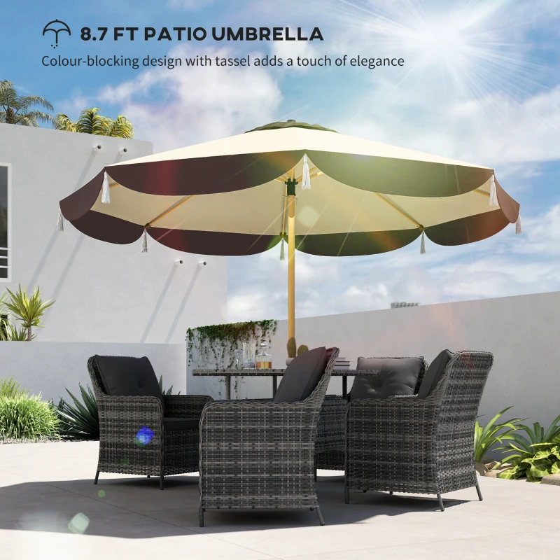 Outsunny 9FT Patio Umbrella, UPF 50+ Outdoor Market Umbrella with 8 Ribs, Vented Outdoor Table Umbrella for Deck, Backyard and Lawn, Beige