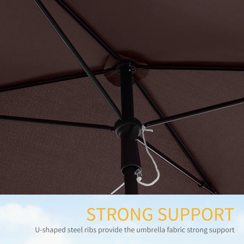 Outsunny 6.5x4ft Rectangle Patio Umbrella Aluminum Tilt Adjustable Garden Parasol Sun Shade Outdoor Canopy Coffee