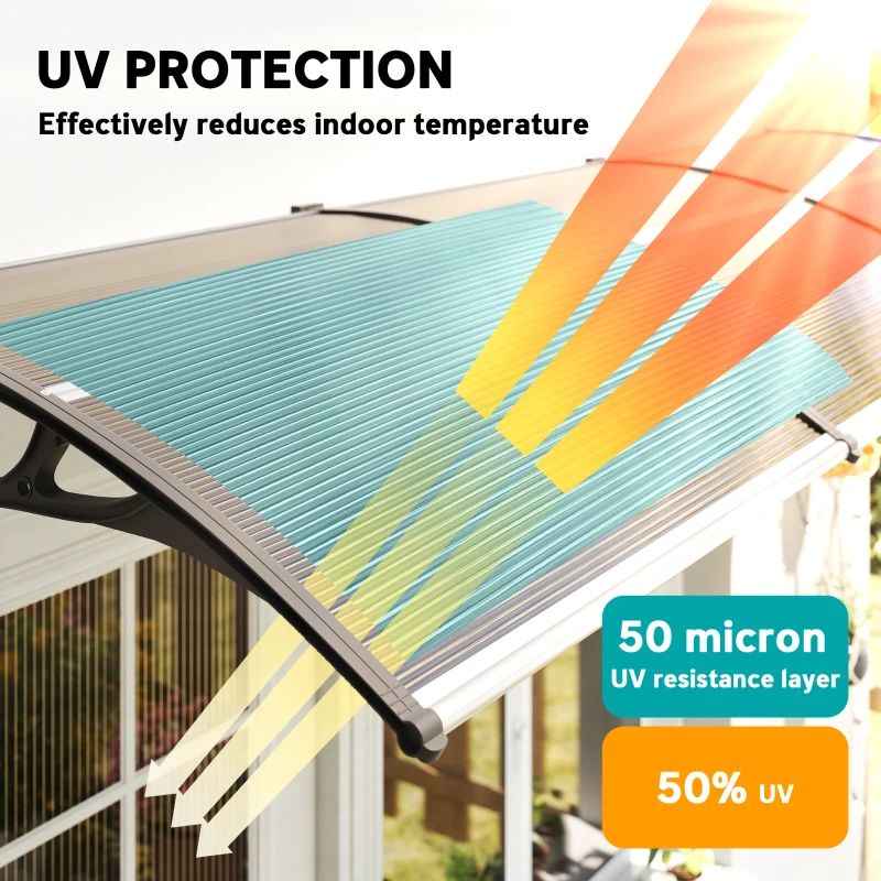 Outsunny Awning Door Canopy, 119.3" x 37.8" Polycarbonate Front Door Outdoor Patio Cover for UV Protection, Brown