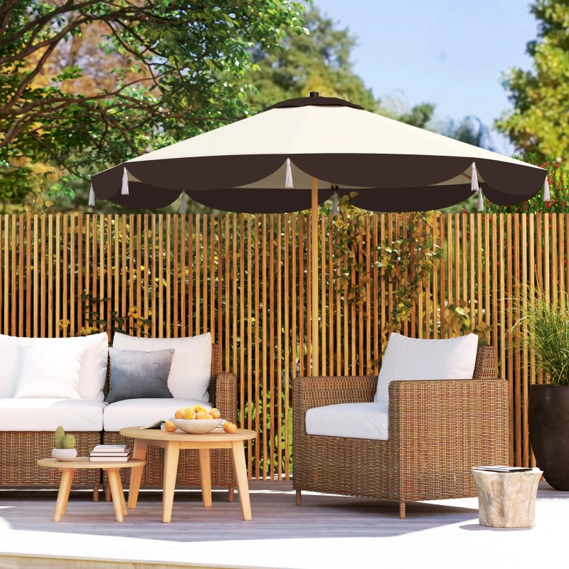 Outsunny 9FT Patio Umbrella, UPF 50+ Outdoor Market Umbrella with 8 Ribs, Vented Outdoor Table Umbrella for Deck, Backyard and Lawn, Beige