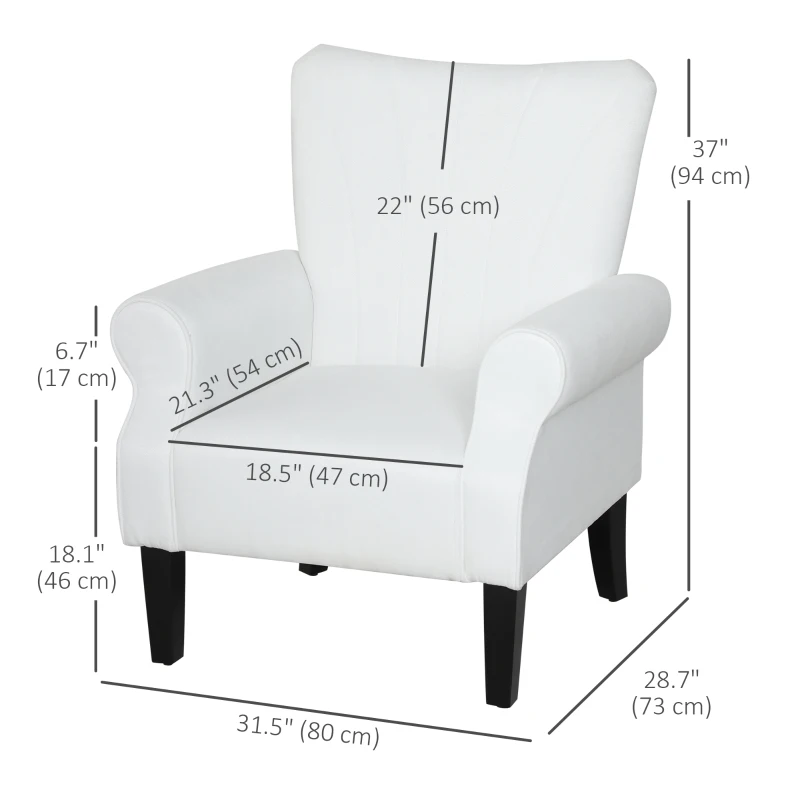 HOMCOM Fabric Armchair, Modern Accent Chair with Wood Legs for Living Room, Bedroom, Home Office, Cream White