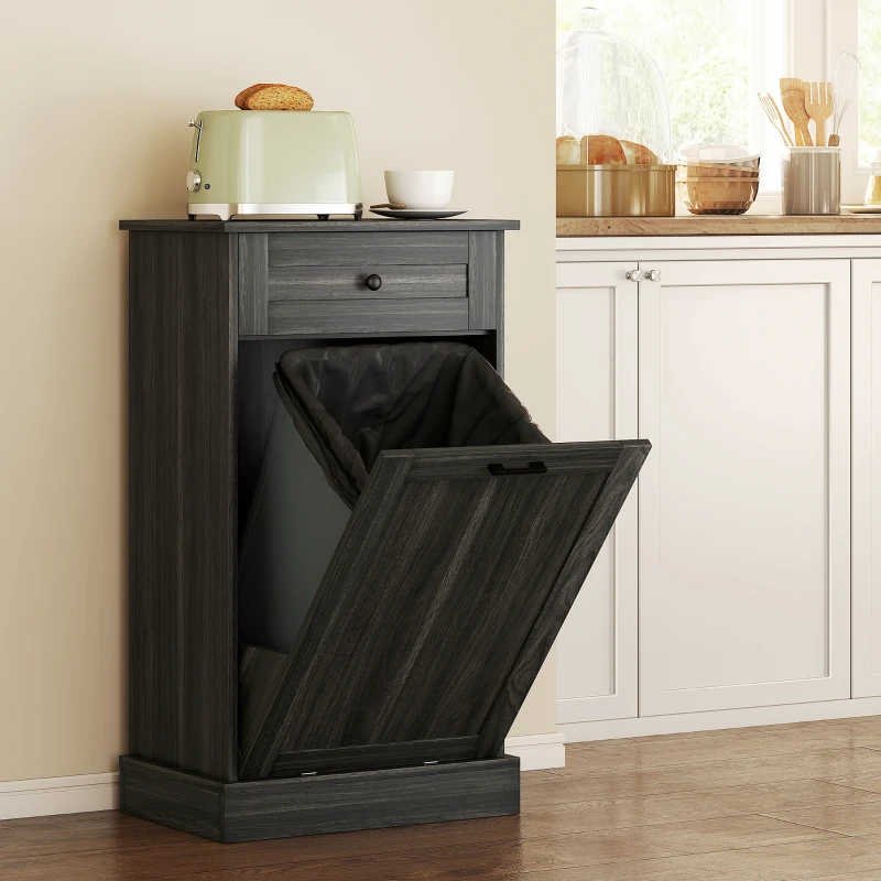 HOMCOM Kitchen Tilt Out Trash Bin Cabinet Free Standing Storage Cabinet with Drawer, Charcoal Gray