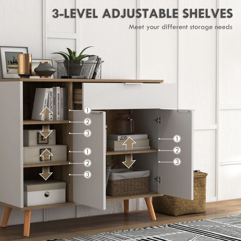 HOMCOM Modern Sideboard Cabinet, Freestanding Sideboards and Buffets with 2 Doors, Drawer and Adjustable Shelves