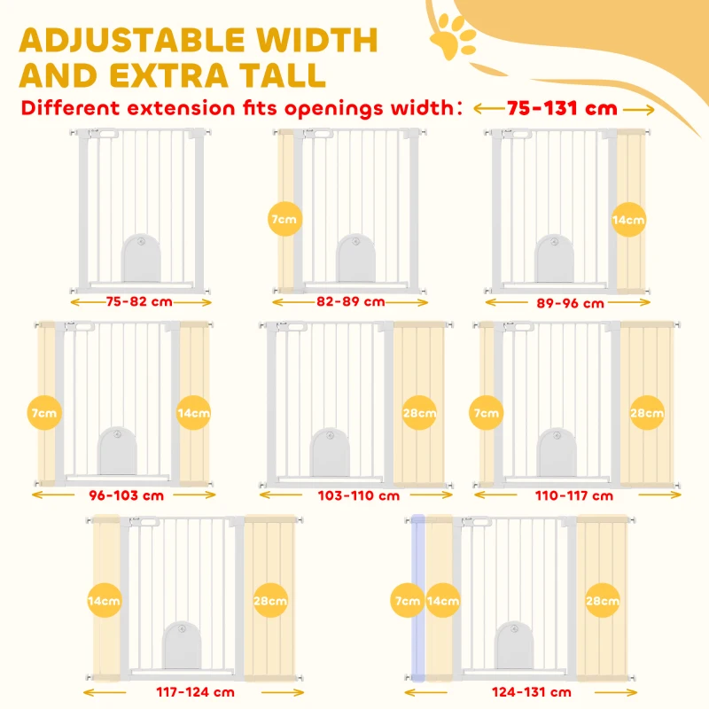 PawHut 30"-52" Extra Wide Pet Gate Barrier with Small Door, 35"H Dog Gate with Safety Gate Barrier, Stair Pressure Fit, Black