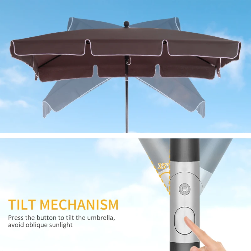 Outsunny 6.5x4ft Rectangle Patio Umbrella Aluminum Tilt Adjustable Garden Parasol Sun Shade Outdoor Canopy Coffee
