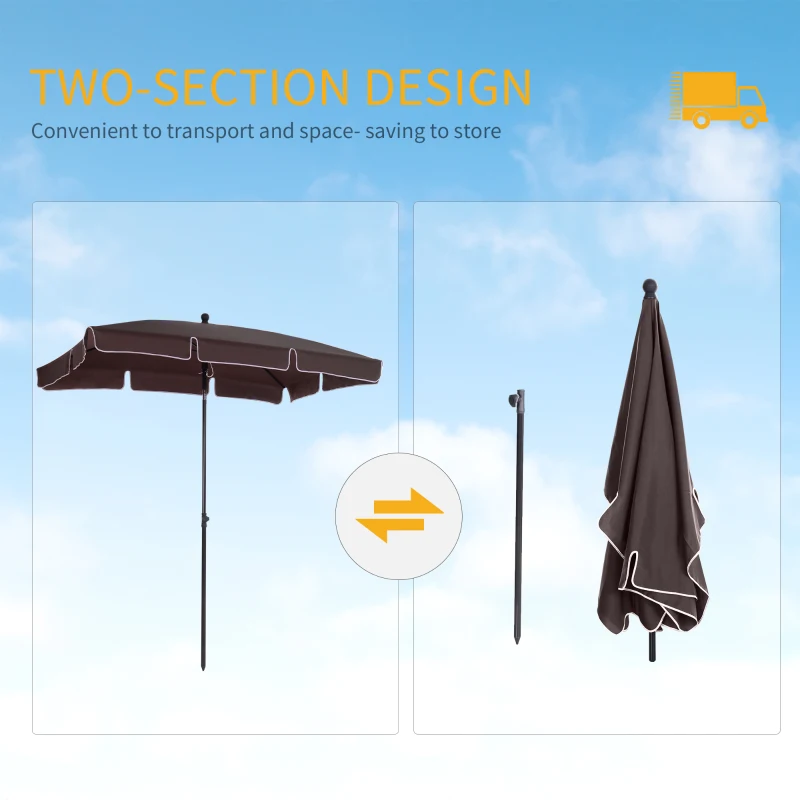 Outsunny 6.5x4ft Rectangle Patio Umbrella Aluminum Tilt Adjustable Garden Parasol Sun Shade Outdoor Canopy Coffee