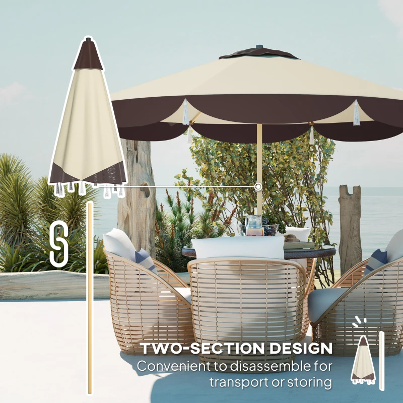 Outsunny 9FT Patio Umbrella, UPF 50+ Outdoor Market Umbrella with 8 Ribs, Vented Outdoor Table Umbrella for Deck, Backyard and Lawn, Beige