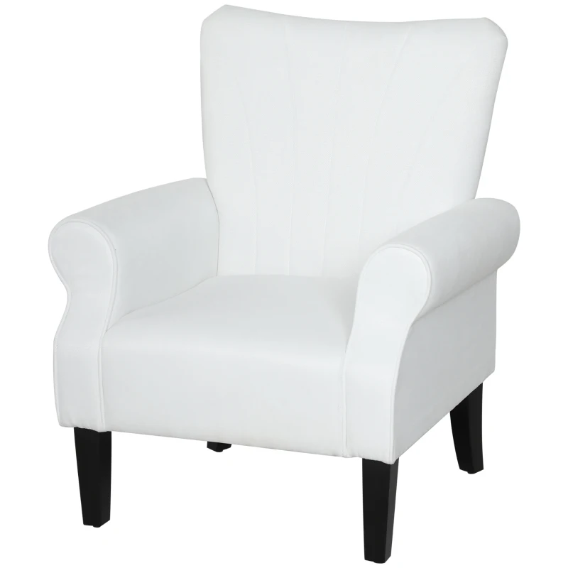 HOMCOM Fabric Armchair, Modern Accent Chair with Wood Legs for Living Room, Bedroom, Home Office, Cream White