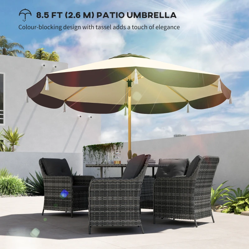 Outsunny 9FT Patio Umbrella Parasol, UPF 50+ Outdoor Market Umbrella with 8 Ribs, Vented Patio Table Umbrella for Deck, Backyard and Lawn, Beige