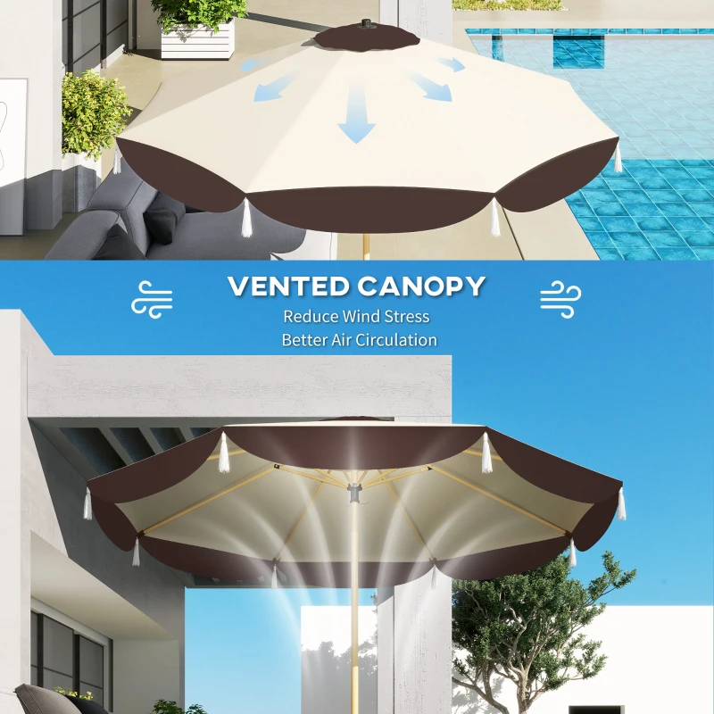 Outsunny 9FT Patio Umbrella Parasol, UPF 50+ Outdoor Market Umbrella with 8 Ribs, Vented Patio Table Umbrella for Deck, Backyard and Lawn, Beige