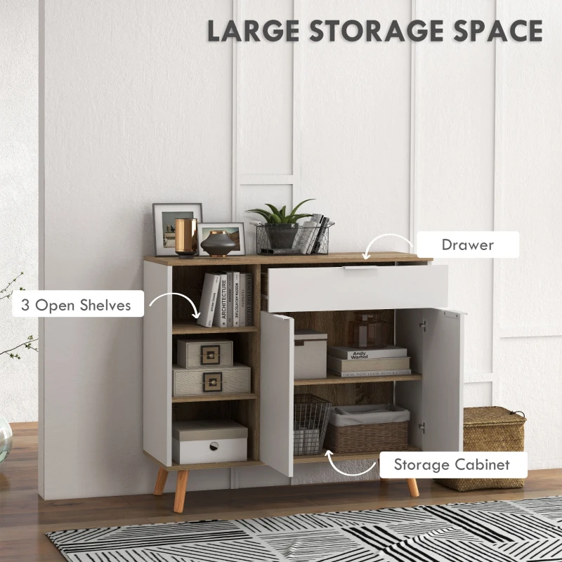 HOMCOM Modern Sideboard Cabinet, Freestanding Sideboards and Buffets with 2 Doors, Drawer and Adjustable Shelves