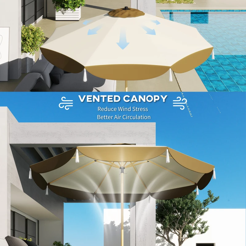 Outsunny 9FT Patio Umbrella, UPF 50+ Outdoor Market Umbrella with 8 Ribs, Vented Outdoor Table Umbrella for Deck, Backyard and Lawn, Cream White