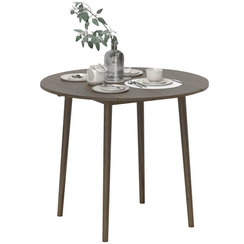 HOMCOM Folding Dining Table, Round Drop Leaf Kitchen Table for Small Spaces with Wood Legs, Distressed Grey