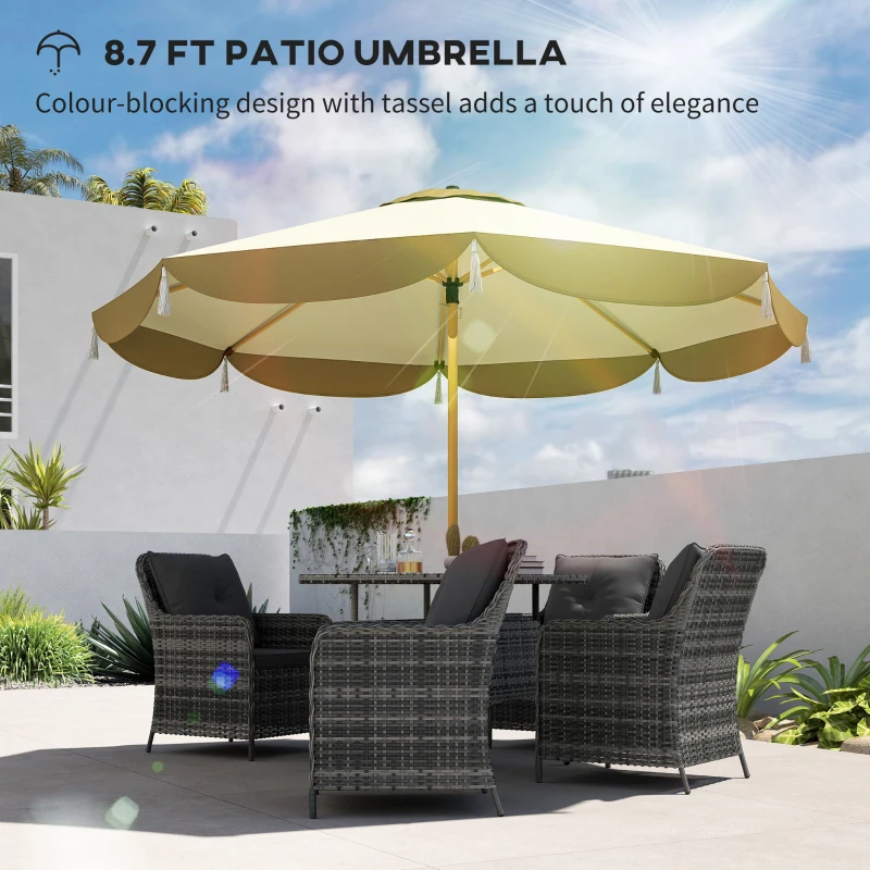 Outsunny 9FT Patio Umbrella, UPF 50+ Outdoor Market Umbrella with 8 Ribs, Vented Outdoor Table Umbrella for Deck, Backyard and Lawn, Cream White