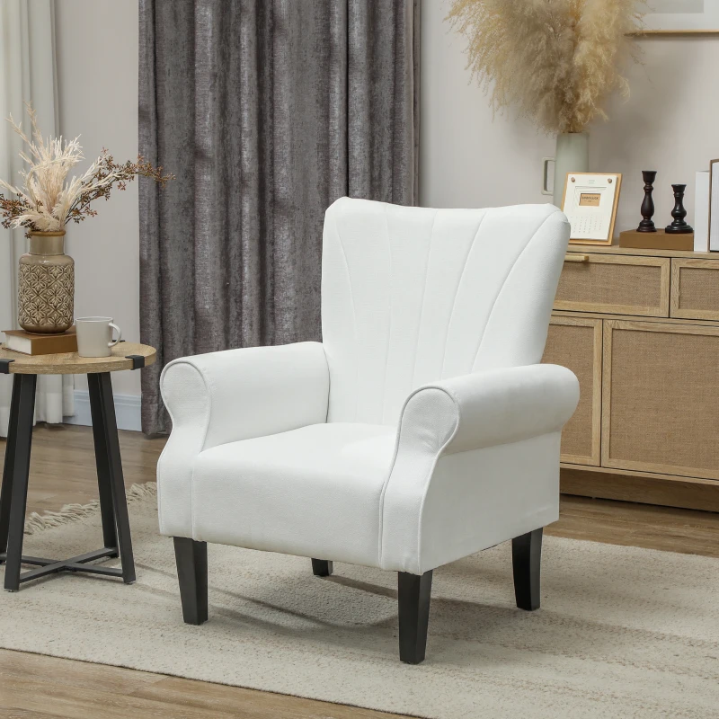 HOMCOM Fabric Armchair, Modern Accent Chair with Wood Legs for Living Room, Bedroom, Home Office, Cream White