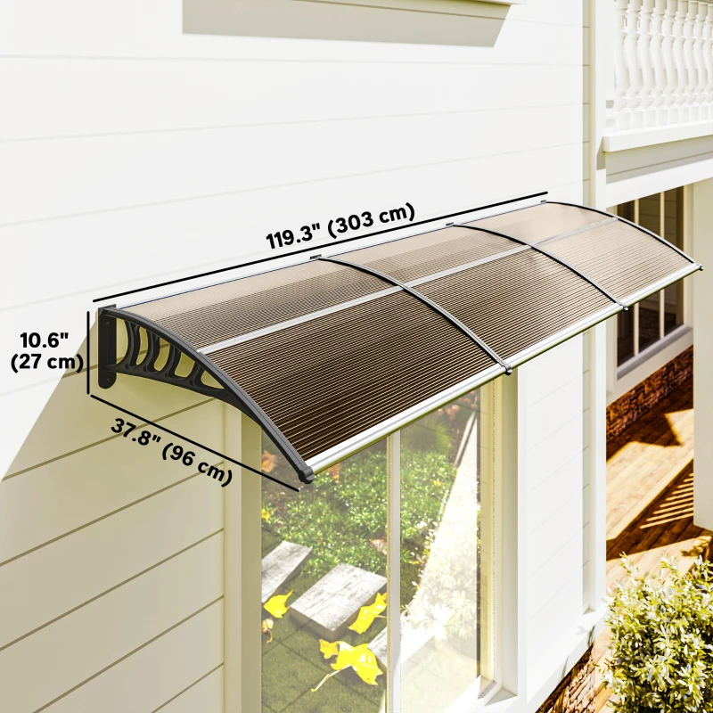 Outsunny Awning Door Canopy, 119.3" x 37.8" Polycarbonate Front Door Outdoor Patio Cover for UV Protection, Brown