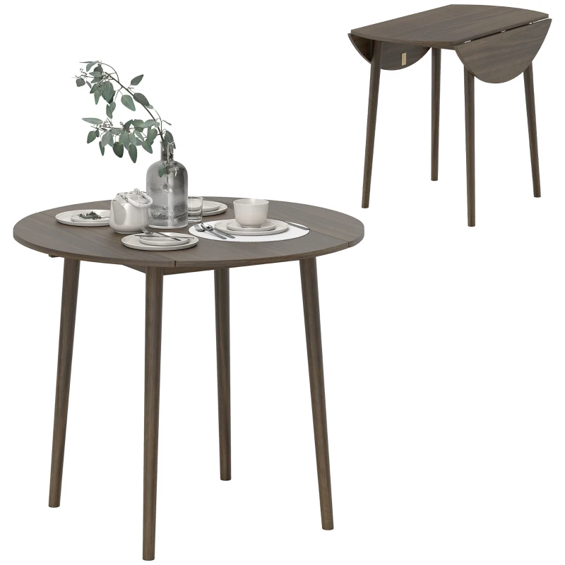 HOMCOM Folding Dining Table, Round Drop Leaf Kitchen Table for Small Spaces with Wood Legs, Distressed Grey