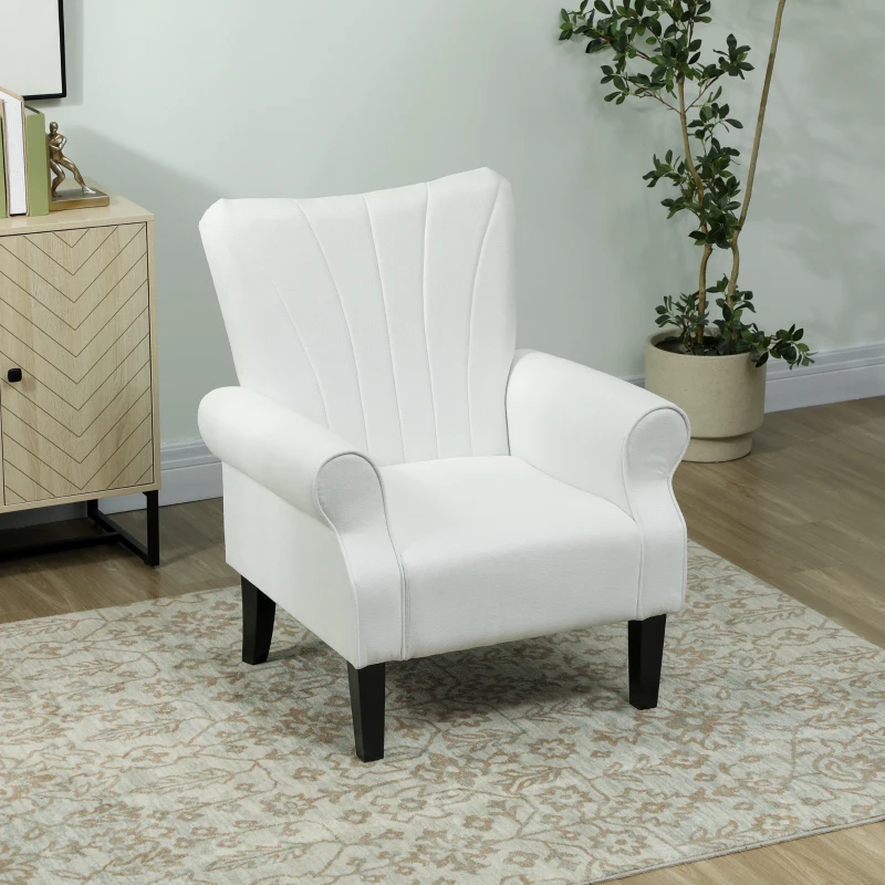HOMCOM Fabric Armchair, Modern Accent Chair with Wood Legs for Living Room, Bedroom, Home Office, Cream White