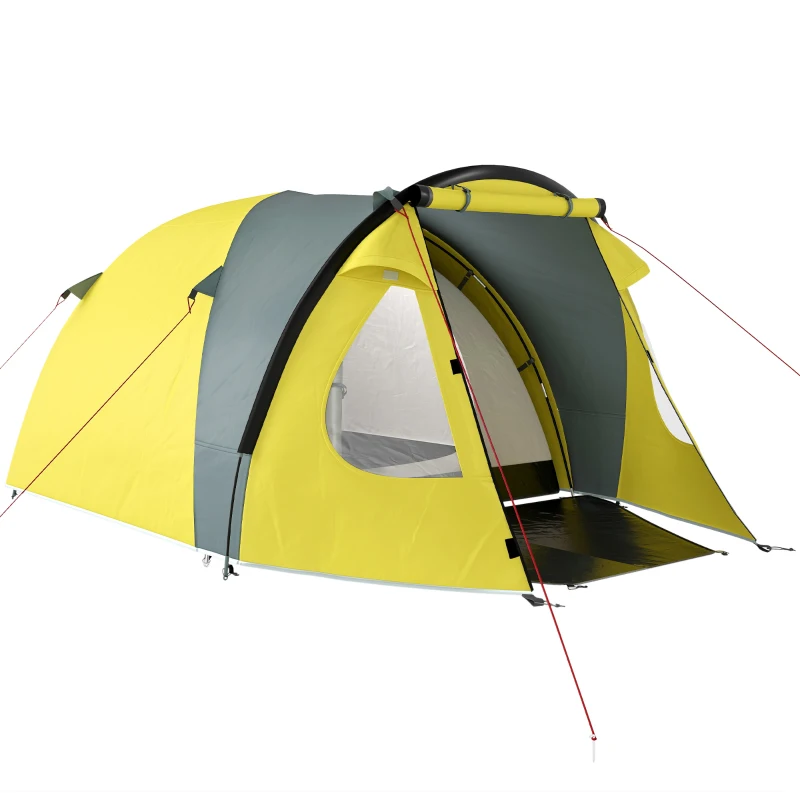 Outsunny 3-4 Person Camping Tent, Easy Set Up Dome Tent with Porch, Waterproof Family Tent with Bedroom and Sewn-in Groundsheet