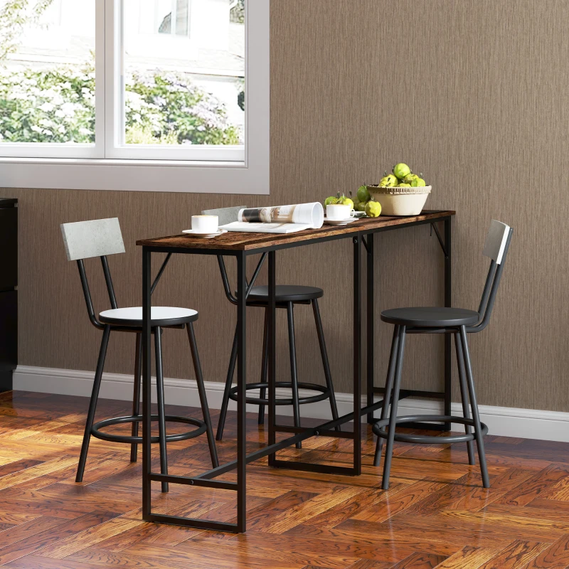 HOMCOM 70" Bar Table with Charging Station, Industrial Rectangular Bar Height Pub Table with Steel Frame, Rustic Brown