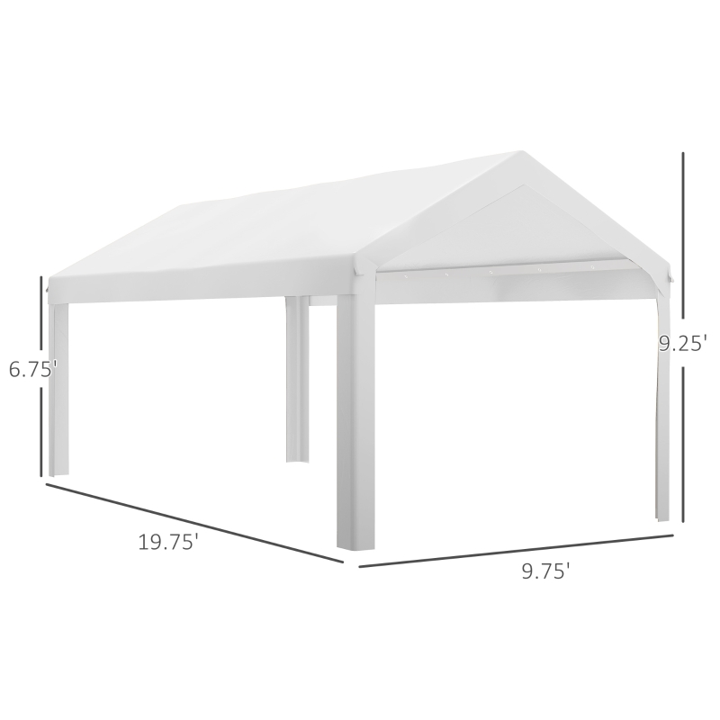Outsunny 10 x 20ft Carport Roof, UV Resistant Canopy Replacement, Fits 84C-378V00 and 84C-206 Series, White
