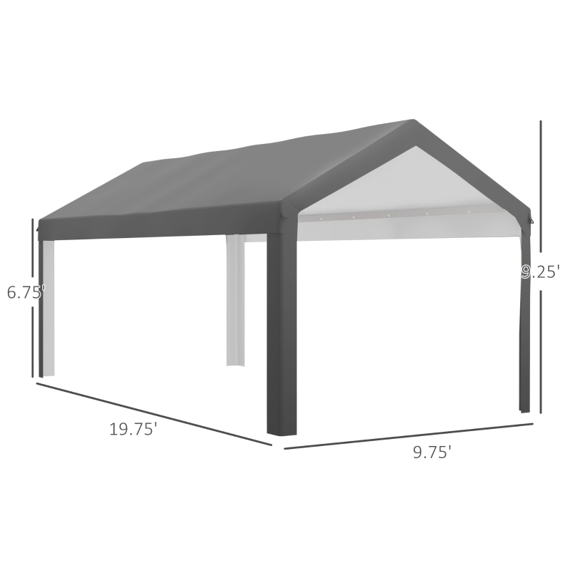 Outsunny 10 x 20ft Carport Roof, UV Resistant Canopy Replacement, Fits 84C-378V00 and 84C-206 Series, Dark Gray