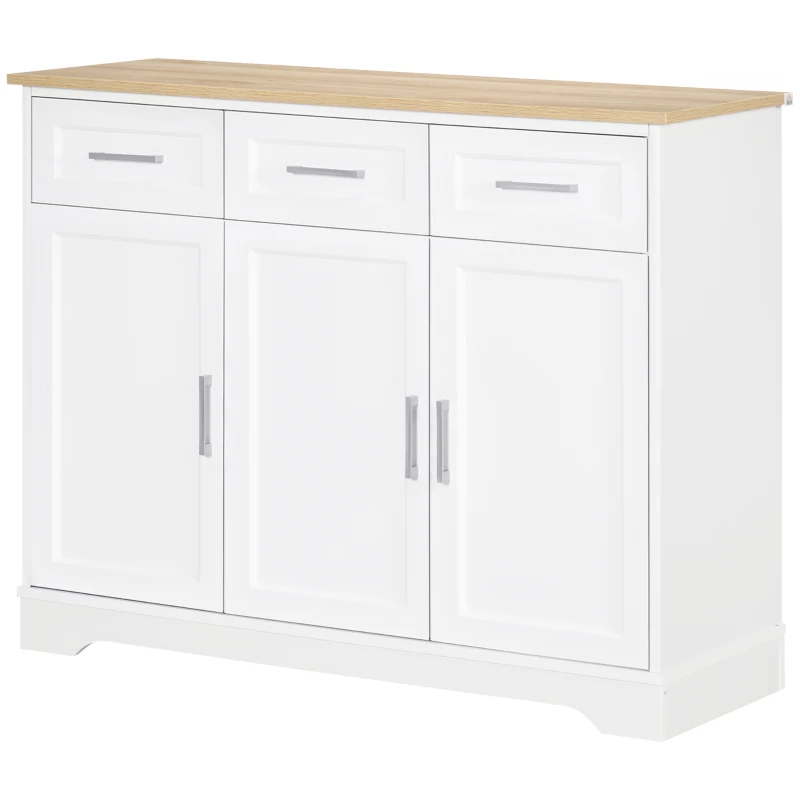 HOMCOM Sideboard Buffet Cabinet with 3 Drawers and Adjustable Shelves, Coffee Bar Cabinet for Kitchen, Dining Room, White