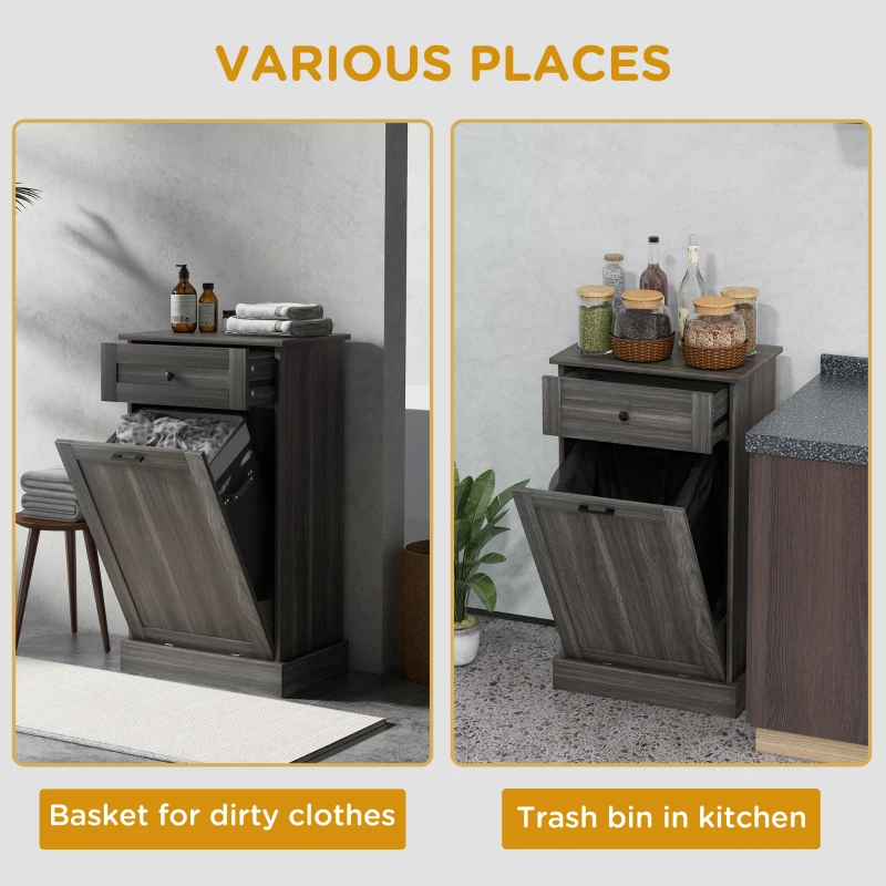 HOMCOM Kitchen Tilt Out Trash Bin Cabinet Free Standing Storage Cabinet with Drawer, Charcoal Gray