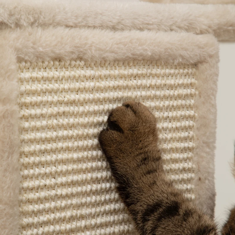PawHut 81" Large Cat Tree w/ Scratching Posts, Condos, Beds, Hammocks, Jumping Platforms, Toy Balls, Rope Cat Toy, Beige