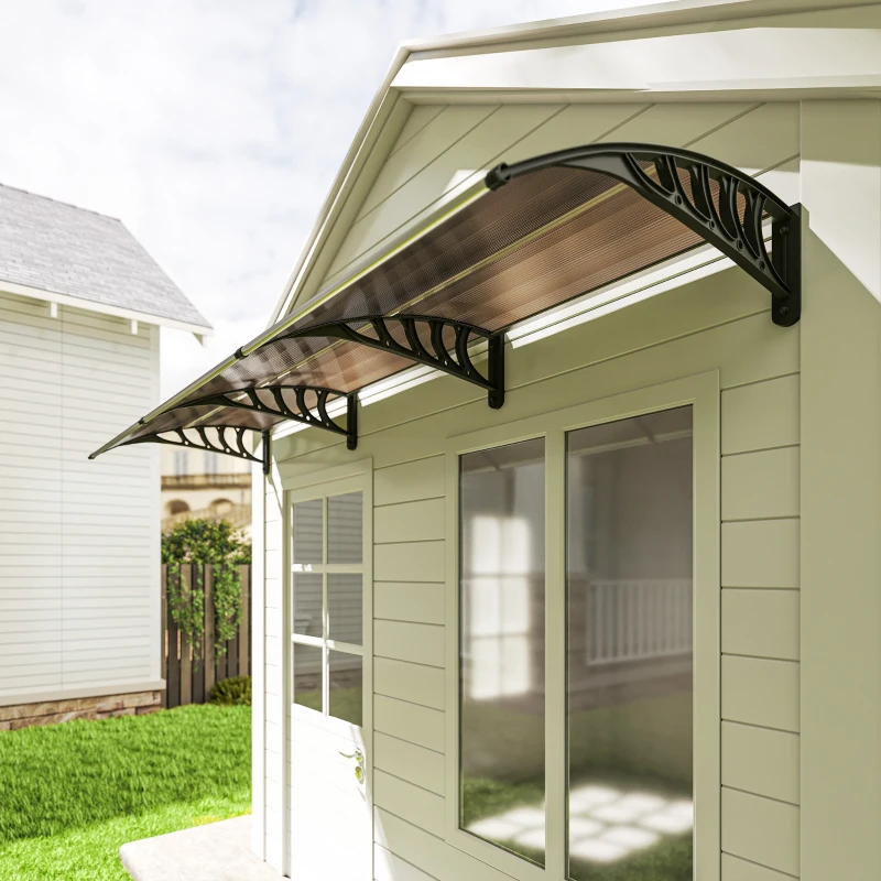 Outsunny Awning Door Canopy, 119.3" x 37.8" Polycarbonate Front Door Outdoor Patio Cover for UV Protection, Brown