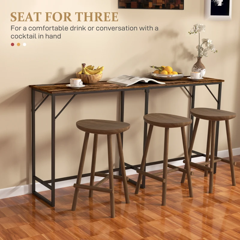 HOMCOM 70" Bar Table with Charging Station, Industrial Rectangular Bar Height Pub Table with Steel Frame, Rustic Brown