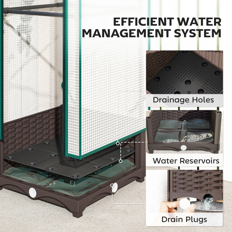 Outsunny Garden Bed with Trellis, Outdoor Plant Box with PE Cover, Drainage Holes and Zipper Door, 15.7" x 15.7" x 48.8", Brown