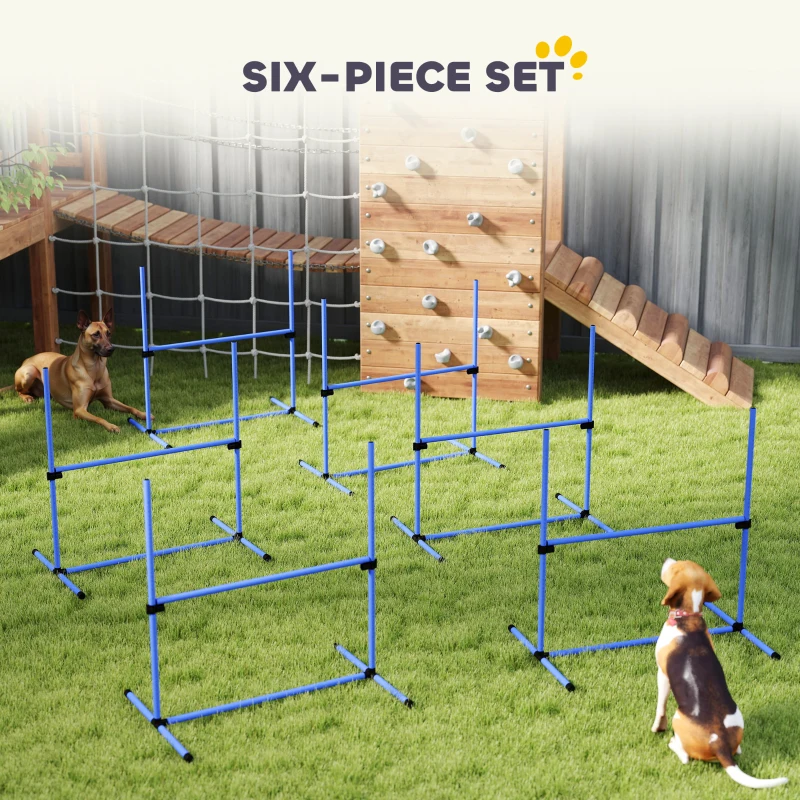 PawHut 6 Piece Dog Agility Set with Adjustable Height Jump Bars, Carry Bag, Displacing Top Bar, Blue