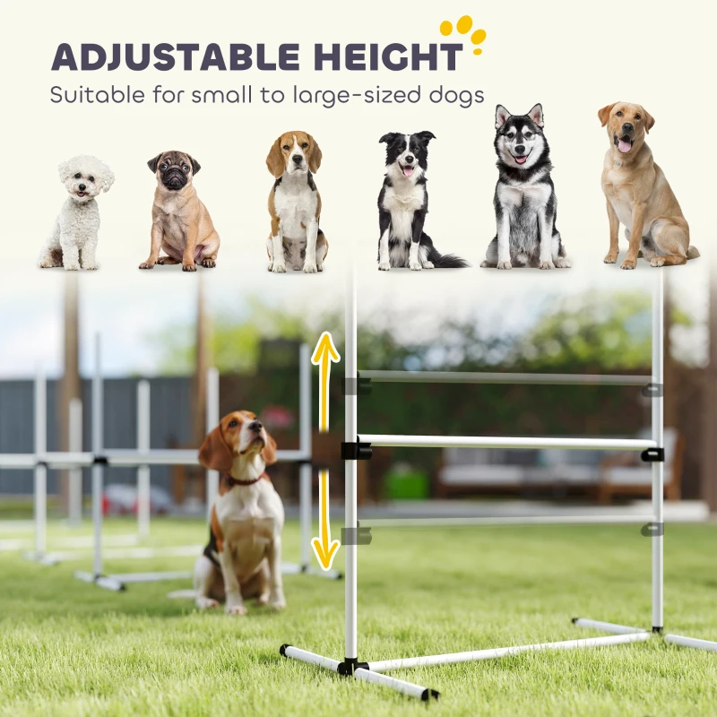 PawHut Set of 6 Dog Agility Training Equipment Adjustable Jump Bar Pet Exercise Kit with Carrying Bag (White)