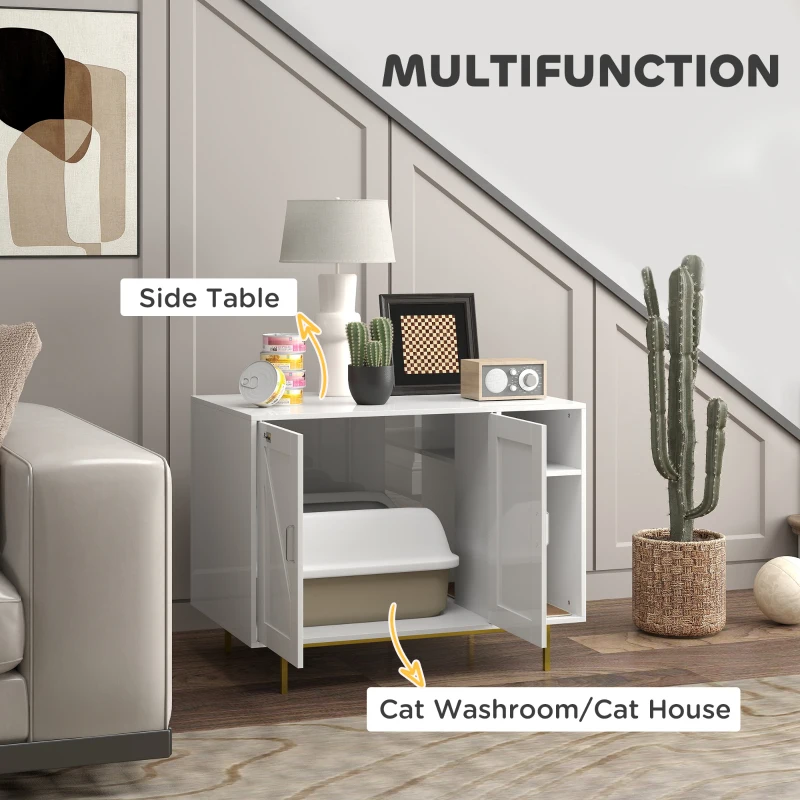 PawHut Cat Litter Box Enclosure End Side Table with Scratching Pad, Storage, for Living Room, Bedroom, 31.5" x 20" x 24"