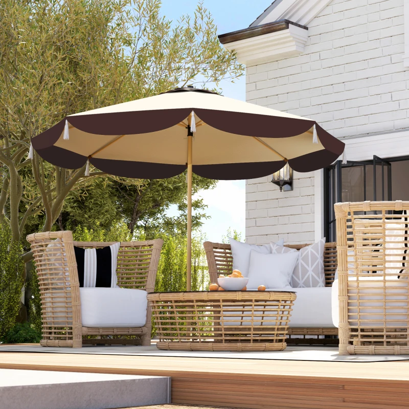 Outsunny 9FT Patio Umbrella, UPF 50+ Outdoor Market Umbrella with 8 Ribs, Vented Outdoor Table Umbrella for Deck, Backyard and Lawn, Beige