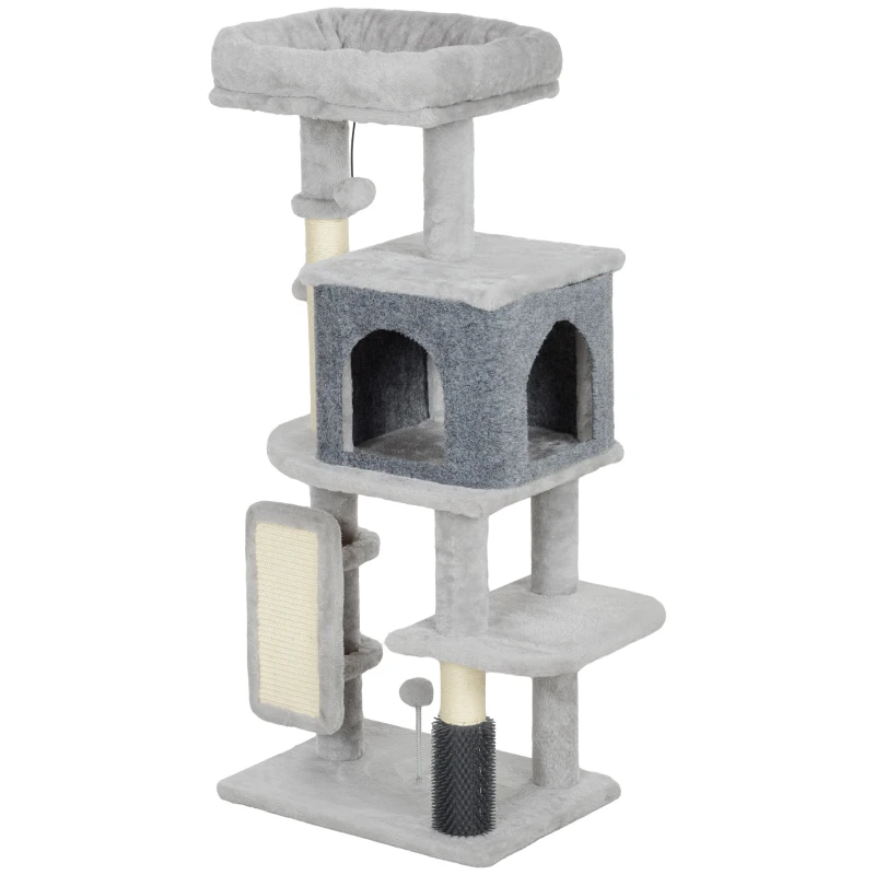 PawHut 41 Inch Cat Tree with Scratching Posts, Cat Bed, Condo, Grooming Brush, Jumping Platforms, Toy Balls, Anti-tip Kit