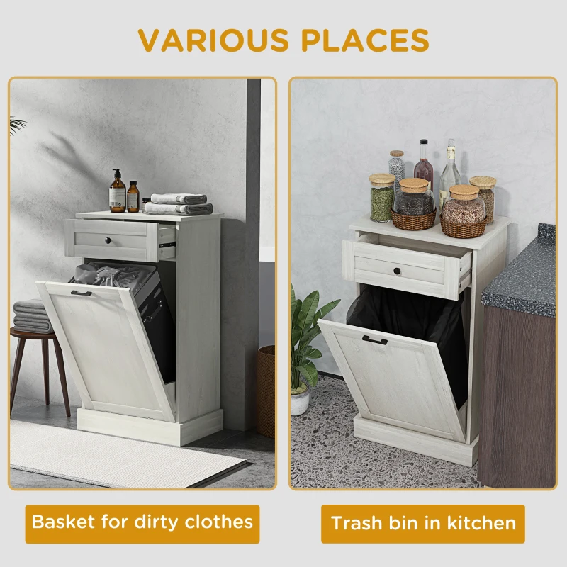 HOMCOM Kitchen Tilt Out Trash Bin Cabinet Free Standing Storage Cabinet with Drawer, Light Gray