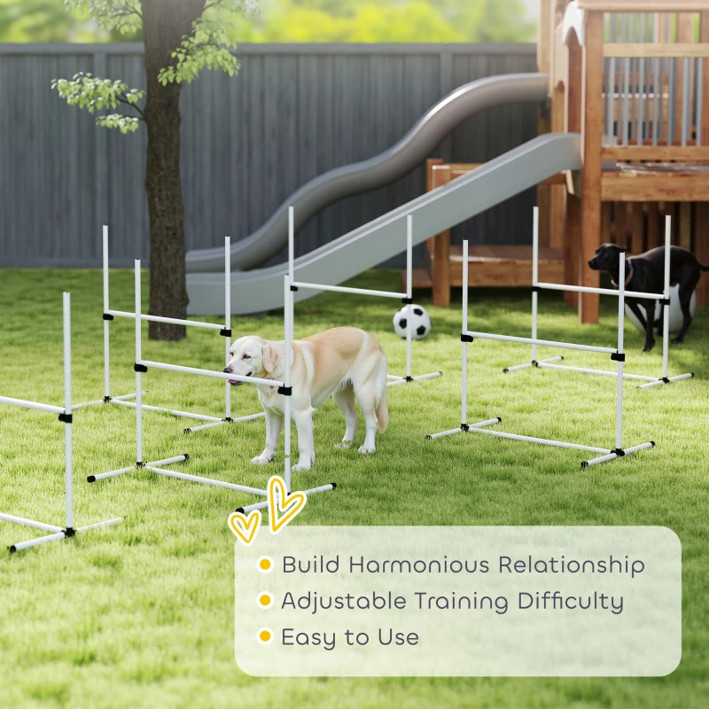 PawHut 6 Piece Dog Agility Set with Adjustable Height Jump Bars, Carry Bag, Displacing Top Bar, White