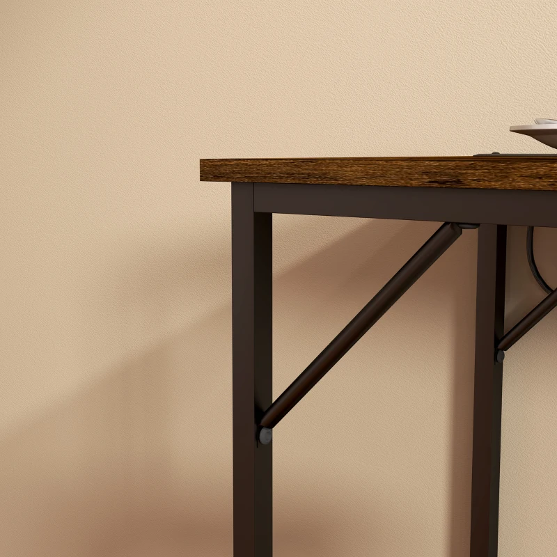 HOMCOM 70" Bar Table with Charging Station, Industrial Rectangular Bar Height Pub Table with Steel Frame, Rustic Brown