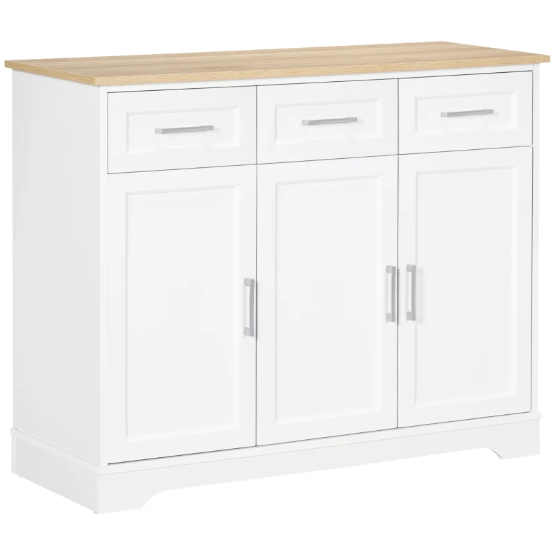 HOMCOM Sideboard Buffet Cabinet with 3 Drawers and Adjustable Shelves, Coffee Bar Cabinet for Kitchen, Dining Room, White