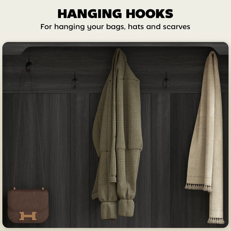 HOMCOM 3-in-1 Hall Tree with Bench, Coat Rack with Shoe Storage, Distressed Black