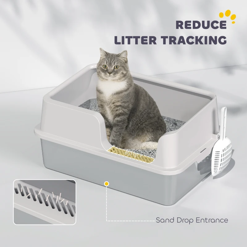 PawHut Stainless Steel Cat Litter Box with Lid with Scoop, High Sided, Non-Stick, & Anti-Urine Leakage, Easy Cleaning