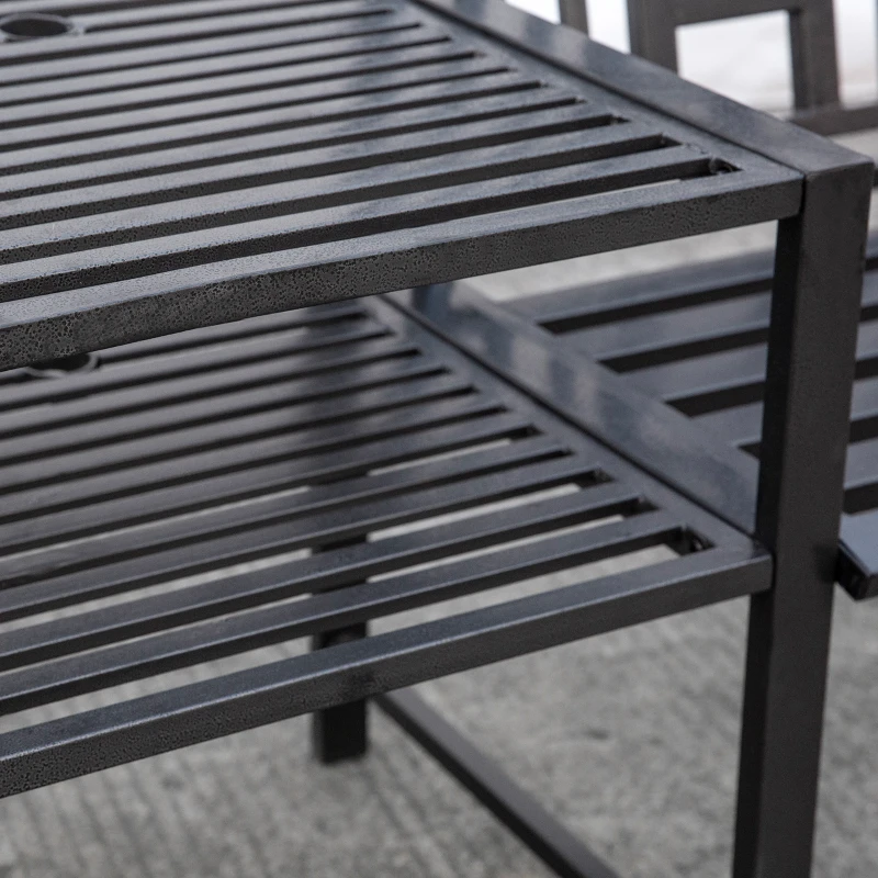 Outsunny Steel Garden Bench w/ Middle Table, Umbrella Hole, Double Seat for Outdoor, Patio, Backyard  Weather-Resistant Frame, Black