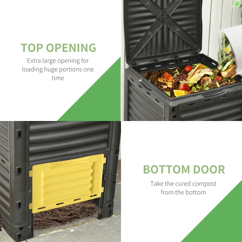 Outsunny Garden Compost Bin 80 Gallon Outdoor Large Capacity Composter Fast Create Fertile Soil Aerating Box, Easy Assembly, Yellow